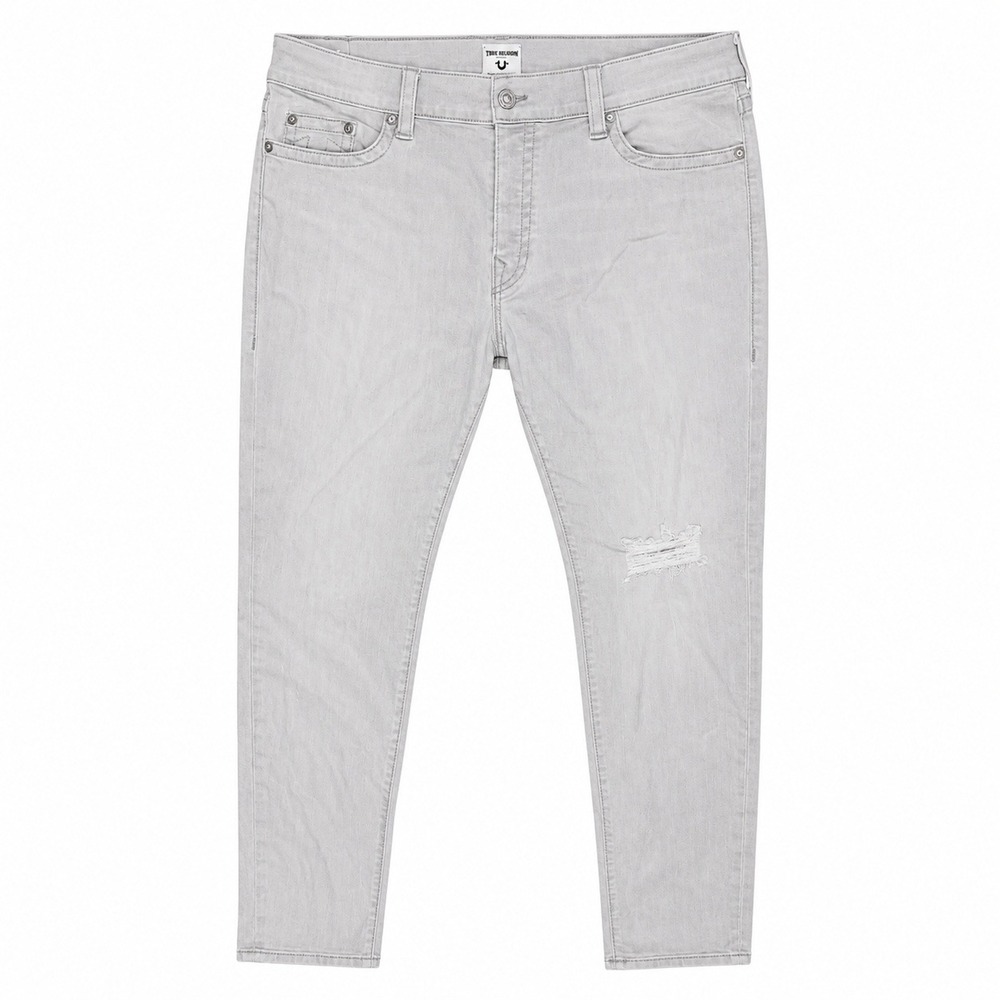 True Religion Jeans Mens 44x32 Rocco Relaxed Skinny Streetwear USA Pale Grey